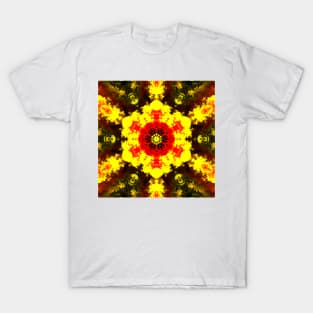 Psychedelic Kaleidoscope Flower Yellow and Red T-Shirt